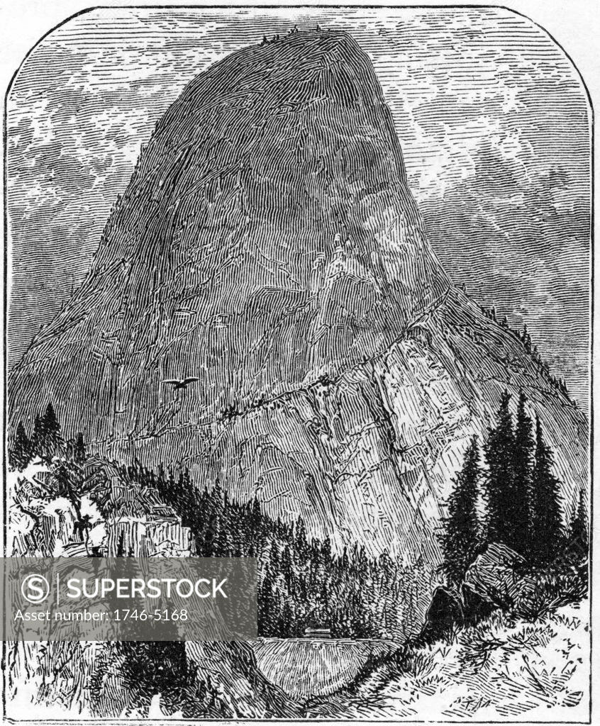 Stock Photo: 1746-5168 Yosemite Valley, California. Cap of Liberty, peak 4,000 ft high. Wood engraving c1875