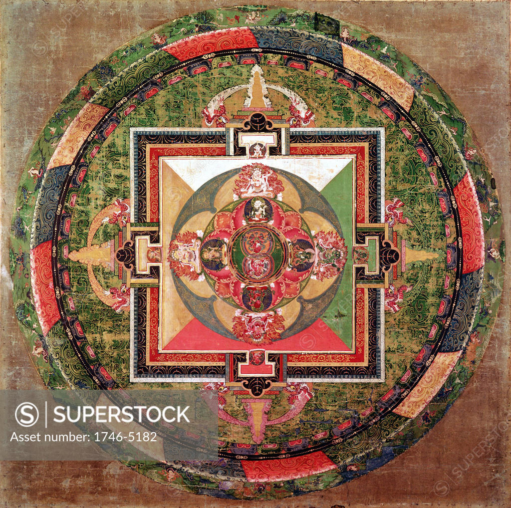 Stock Photo: 1746-5182 Tibetan Buddhist Mandala, symbolic diagram used in meditation and in sacred ceremonies. British Museum