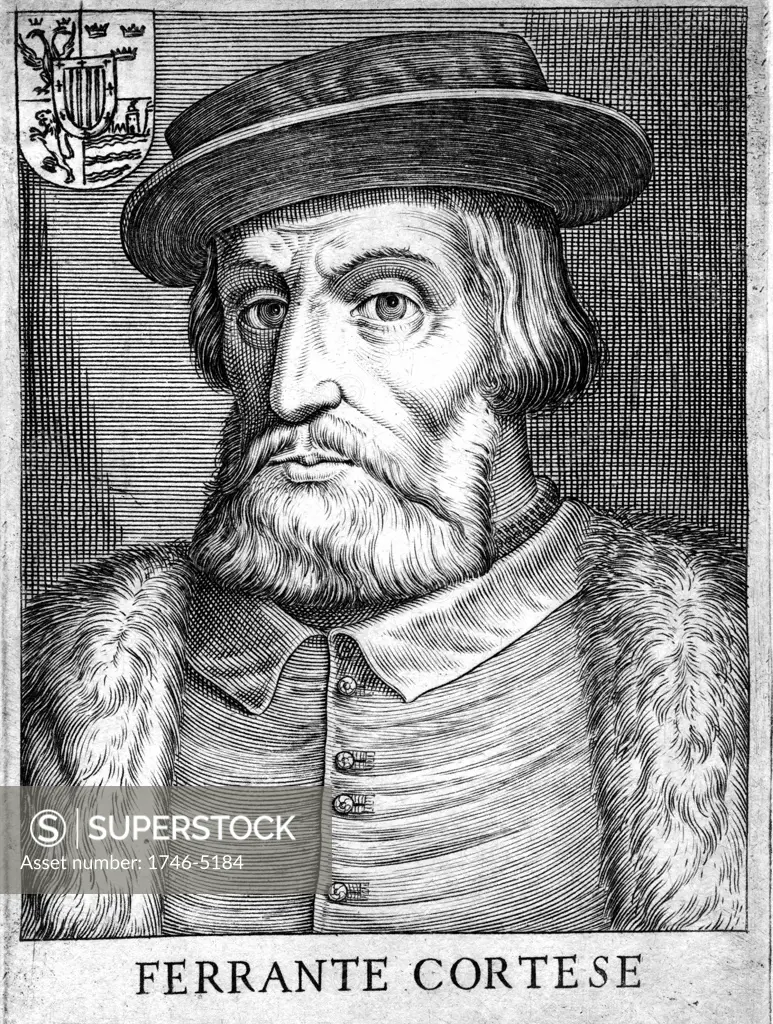 Hernando Cortez or Cortes (1485-1547) Spanish conquistador who conquered Mexico. Copperplate engraving.