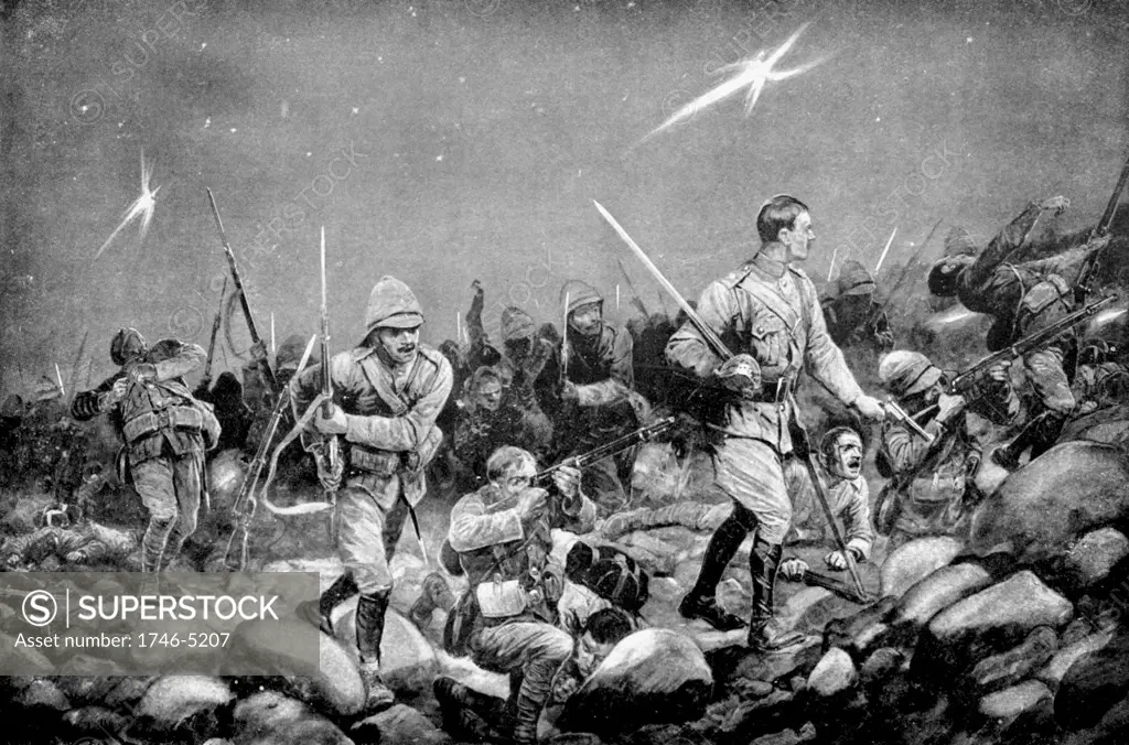 Boer War: Siege of Mafeking by Boers 12 October 1899 - 17 May 1900: defending British troops making a night sortie.