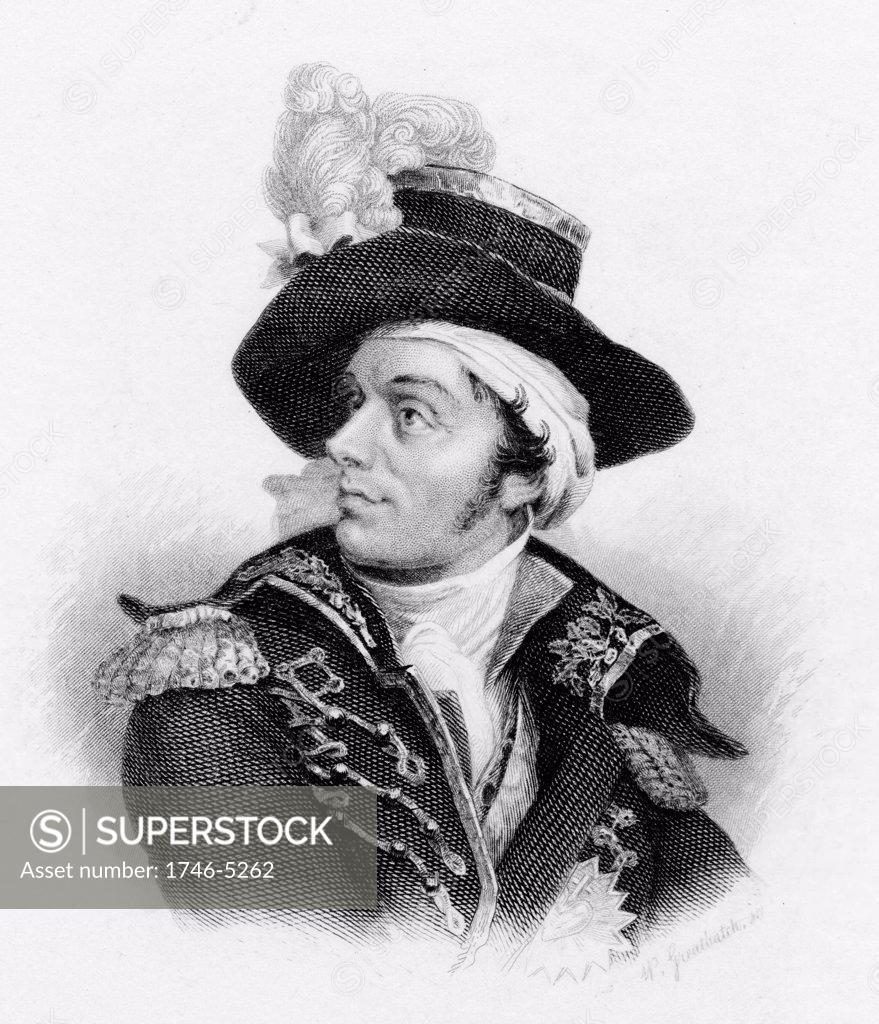 Stock Photo: 1746-5262 Francois Athanase Charette (1763-96) French royalist counter-revolutionary leader. Shot by republican general Lazare Hoche. Engraving.