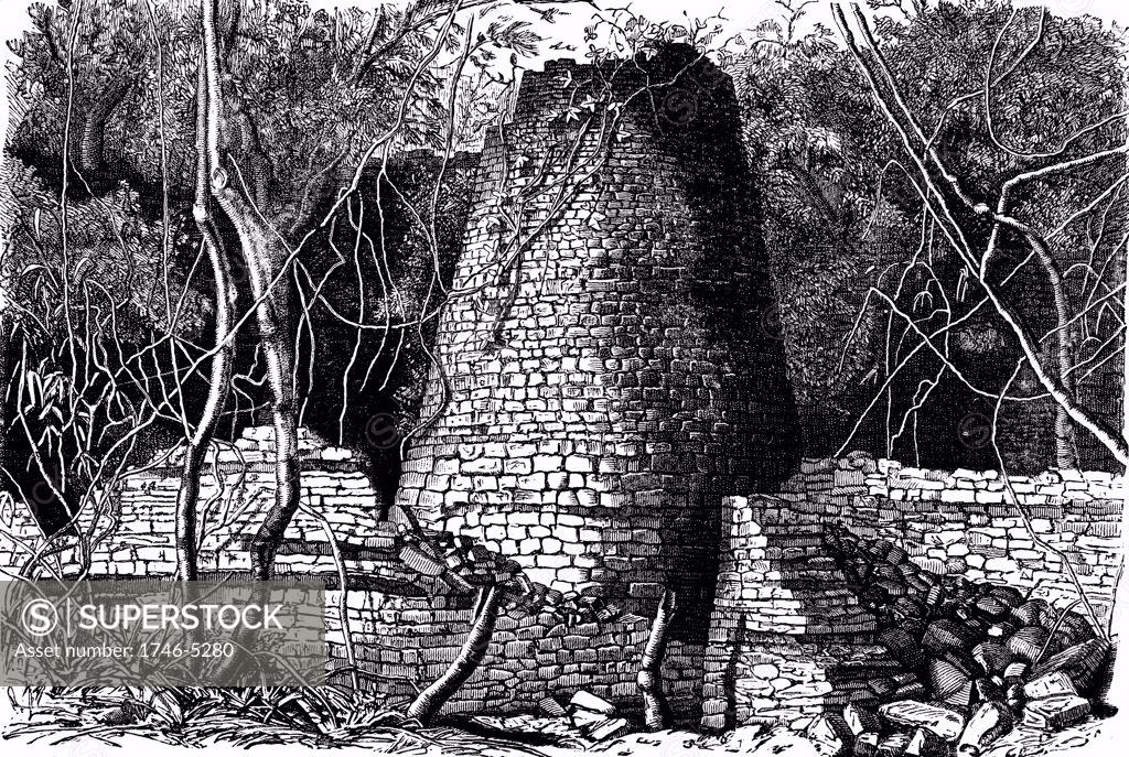 Stock Photo: 1746-5280 Great Zimbabwe, Africa. Ruins including massive round tower. From Proceedings of the Royal Geographical Society, London, 1892.