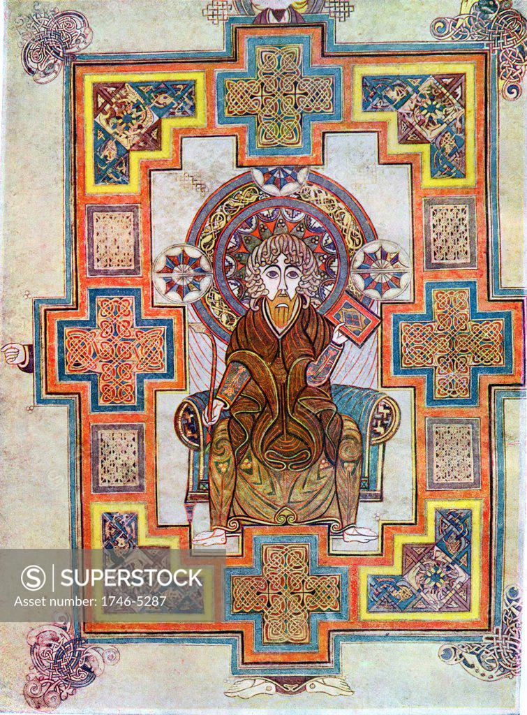 Stock Photo: 1746-5287 Portrait of Saint John. Book of Kells, 6th century manuscript of the Four Gospels