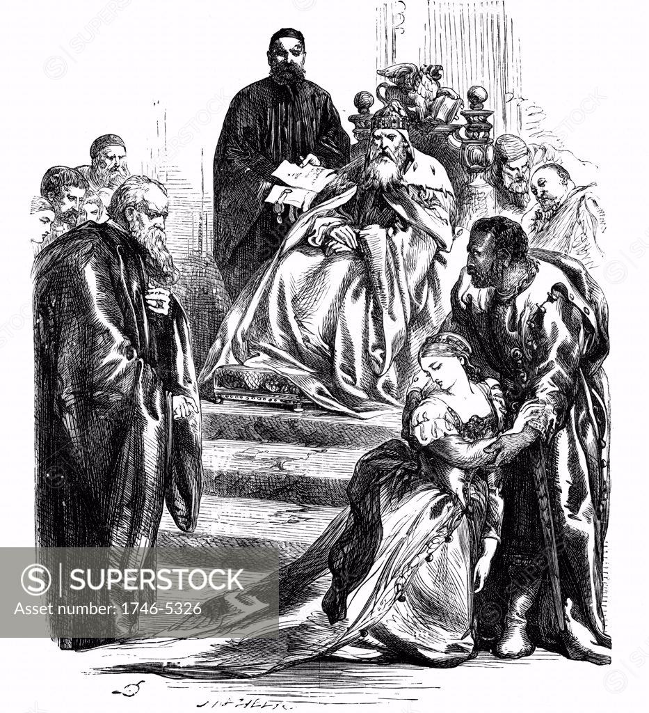 Stock Photo: 1746-5326 Shakespeare Othello Act 1: Brabantio agrees to his daughter Desdemona's marriage to Othello. 19th century engraving.