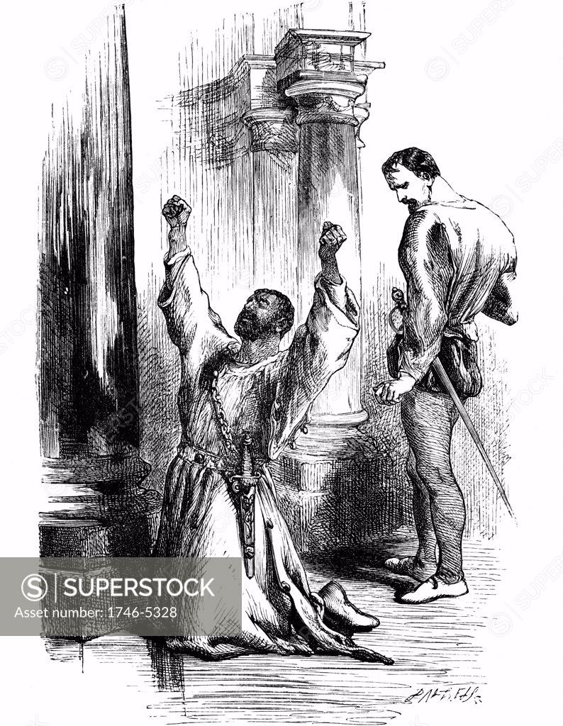 Stock Photo: 1746-5328 Shakespeare Othello Act 3 Sc.3: Iago leads Othello to believe that Desdemona is unfaithful. 19th century engraving.
