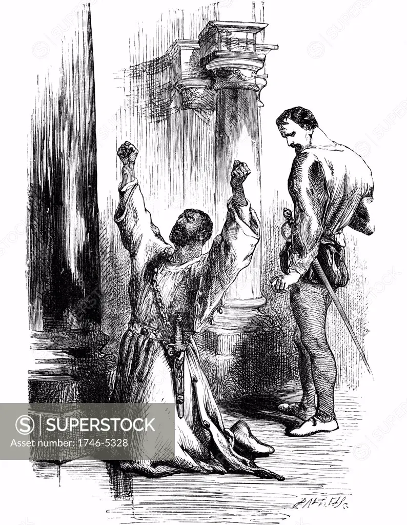Shakespeare Othello Act 3 Sc.3: Iago leads Othello to believe that Desdemona is unfaithful. 19th century engraving.