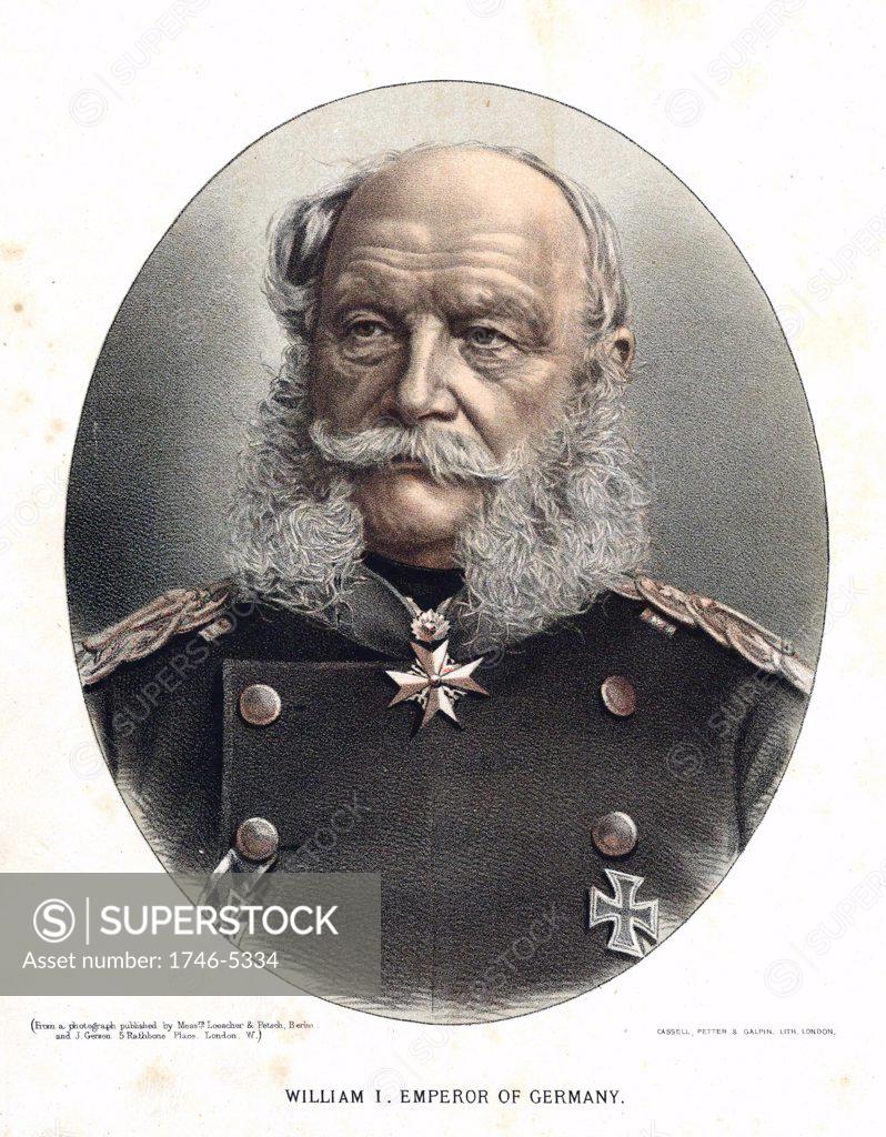 Stock Photo: 1746-5334 Wilhelm I, King of Prussia and Emperor of Germany (1797-1888) Tinted lithograph c1880