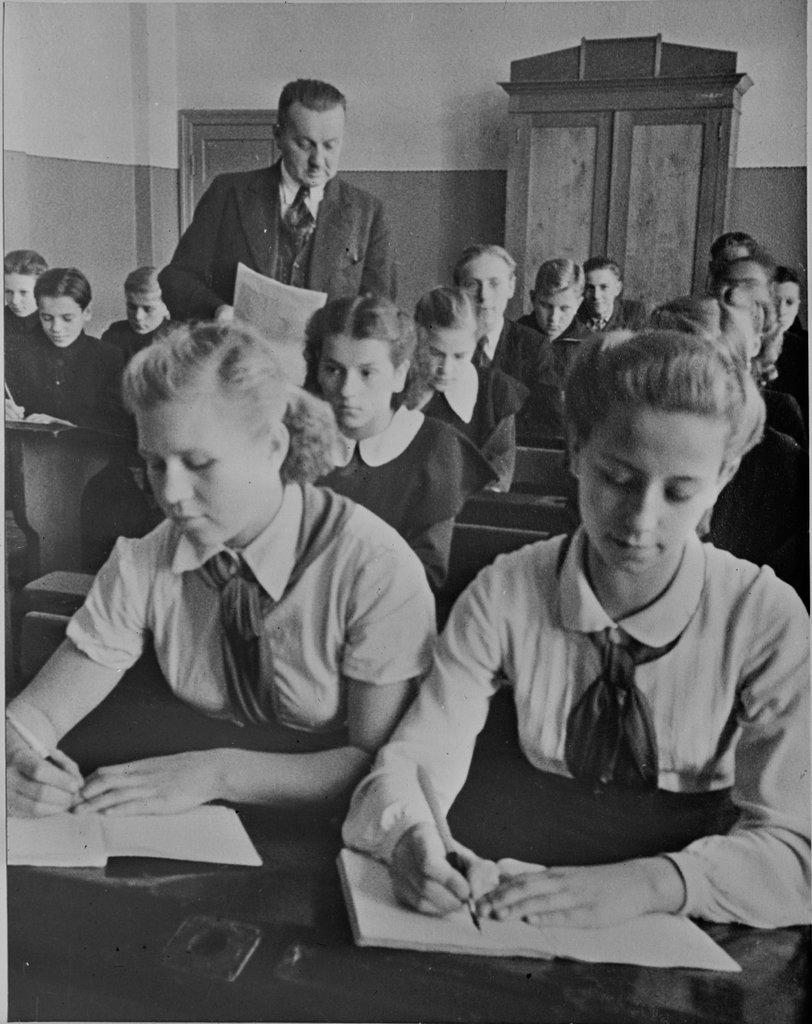 Sixth grade school room in the Latvian USSR (Union of Soviet Socialist Republics).between 1930 and 1940
