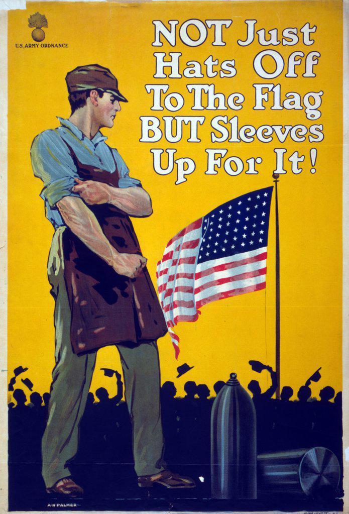 Propaganda poster encouraging hard work as part of war efforts. Dated 1917