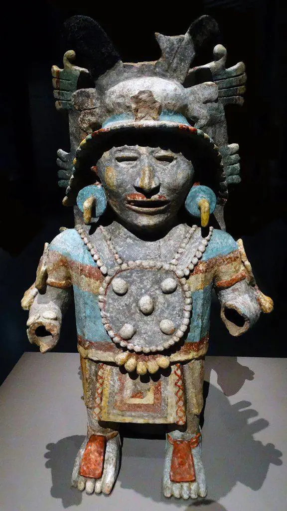 post-classical, Mayan, Anthropomorphic (ceramic) incense burner alluding to the four cardinal points and the centre of the cosmos. Mayapan, Yucatan, Mexico. 1250-1550 AD