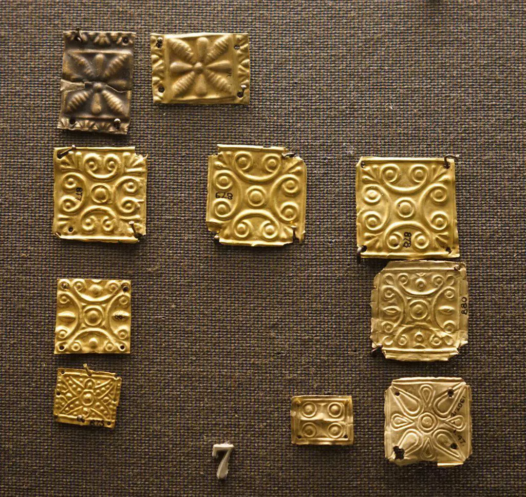 Embossed decorative gold tiles from ancient Greece.