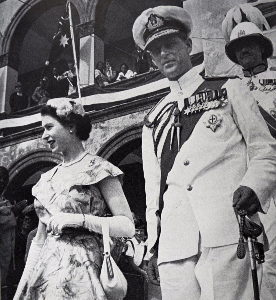 Photograph of Queen Elizabeth II (1926-) and Prince Philip (1952-) in Bermuda. Dated 20th Century