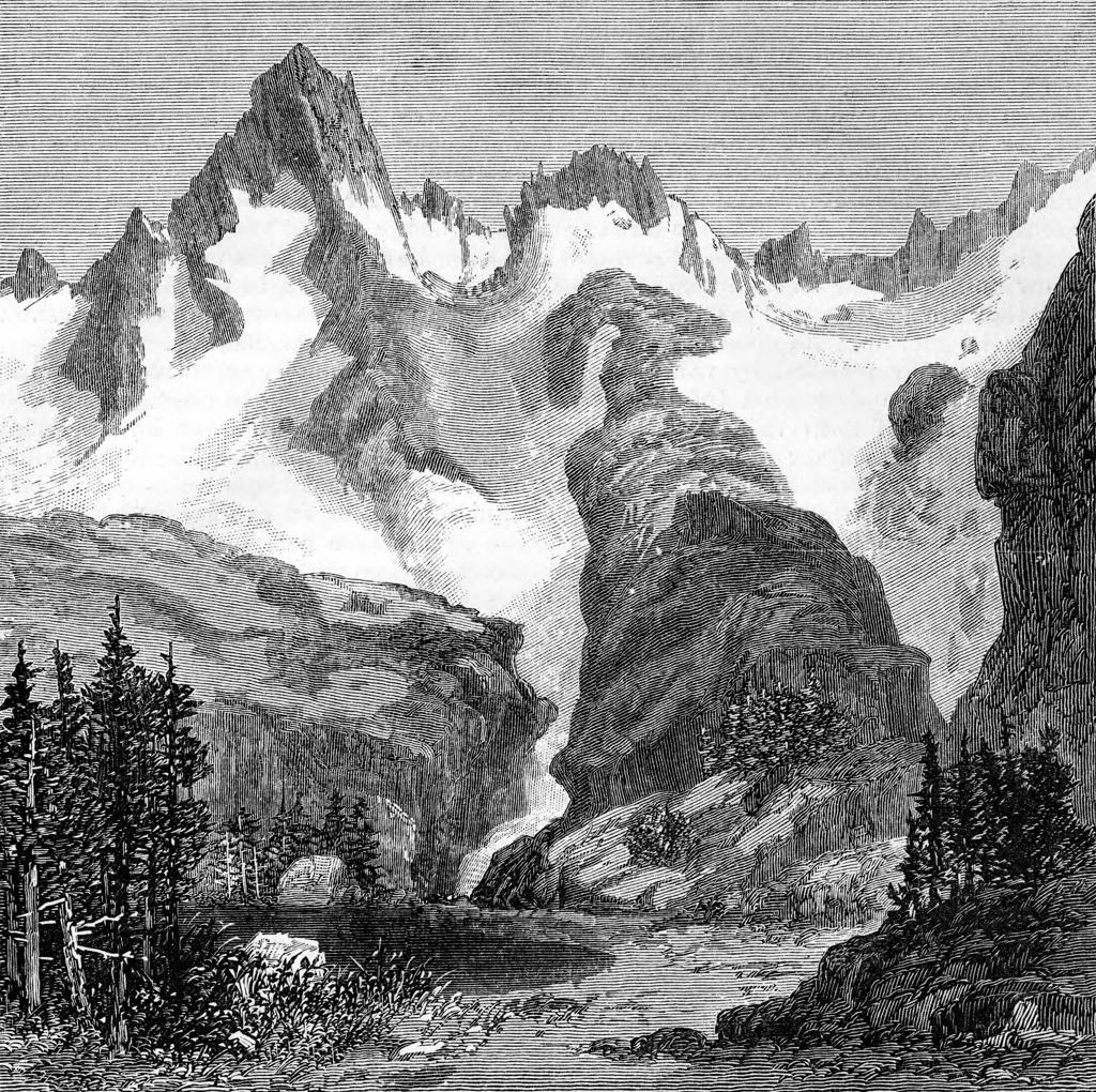 Rush Creek Glacier, on eastern slopes of the Sierra Nevada, California, USA. Wood engraving from an article of 1875 by John Muir (1838-1914) Scottish-born American naturalist and campaigner for National Parks.