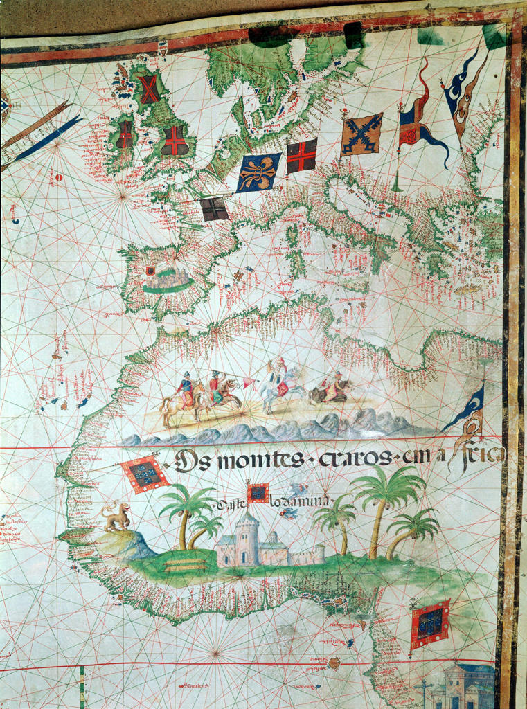 Portuguese map of 1558 by Bastian Lopez showing Europe, British Isles and part of Africa. British Museum.
