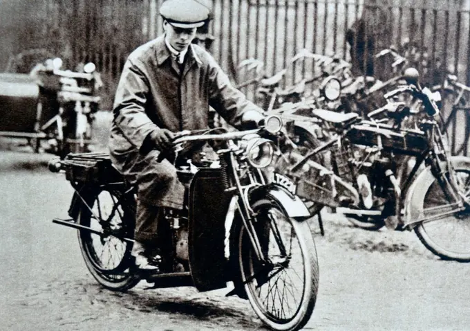 Prince Albert, later King George VI is shown riding his motorcycle, he used it to commute to College daily.
