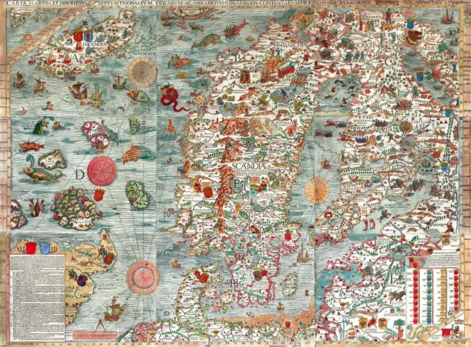 The Carta Marina (Latin 'map of the sea'), created by Olaus Magnus in the 16th century, is the earliest map of the Nordic countries that gives details and placenames. The map was created in Rome by the Swedish ecclesiastic Olaus Magnus (1490‚Äì1557),
