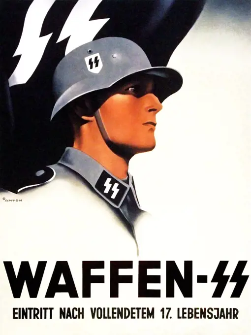 Waffen SS. Nazi propaganda recruitment poster 'Join at 17 or older' 1941 