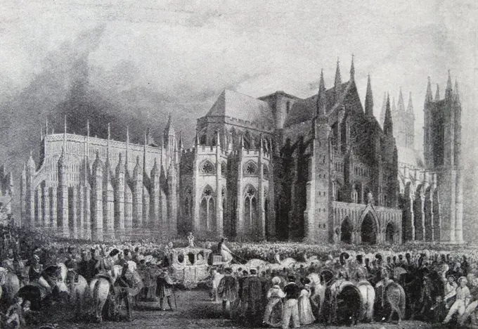 Coronation procession of King William IV and Queen Adelaide at Westminster Abbey