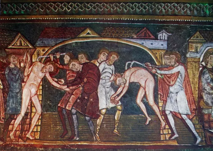 Fresco titled 'Life and Martyrdom of St. Savin and of St. Cyprien. Dated 11th century.