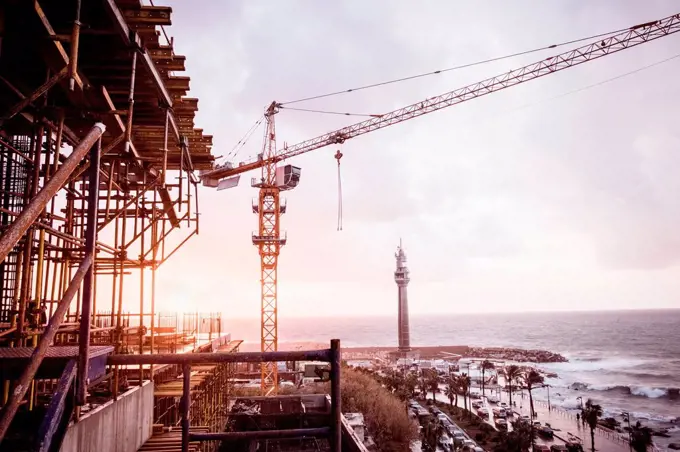 Construction crane on coastal development, Beirut, Lebanon