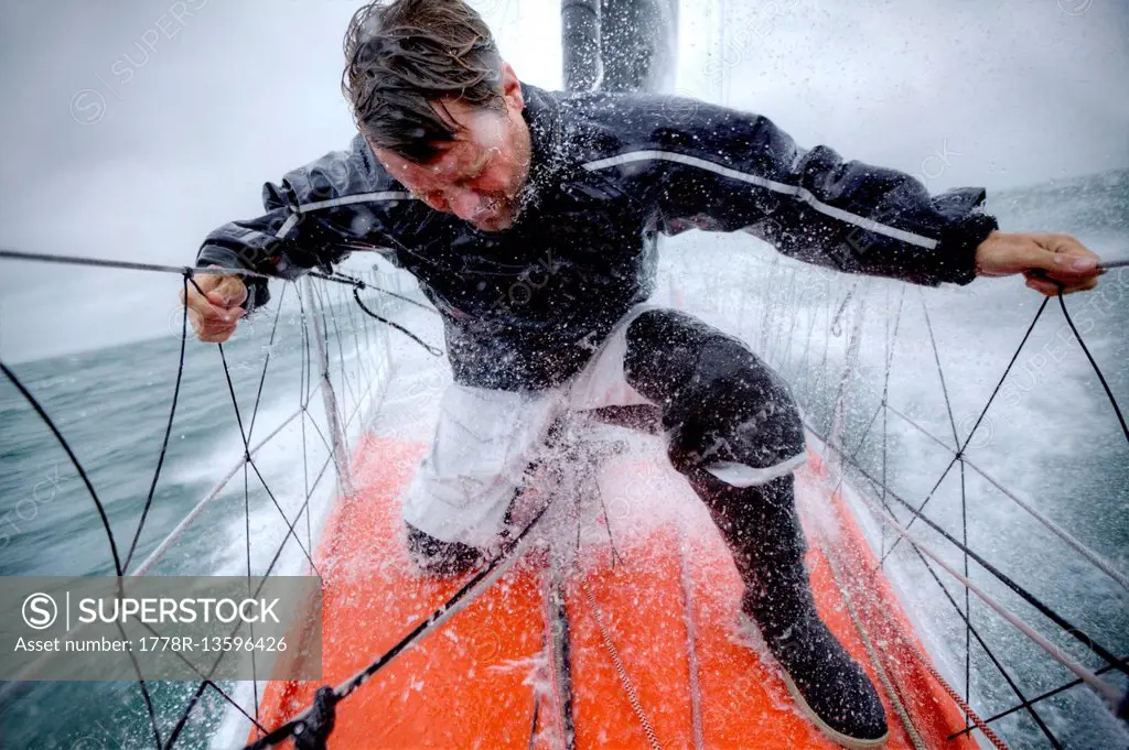 Onboard the IMOCA Racing Hugo Boss during a training session before the Vendee Globe in the English Channel.