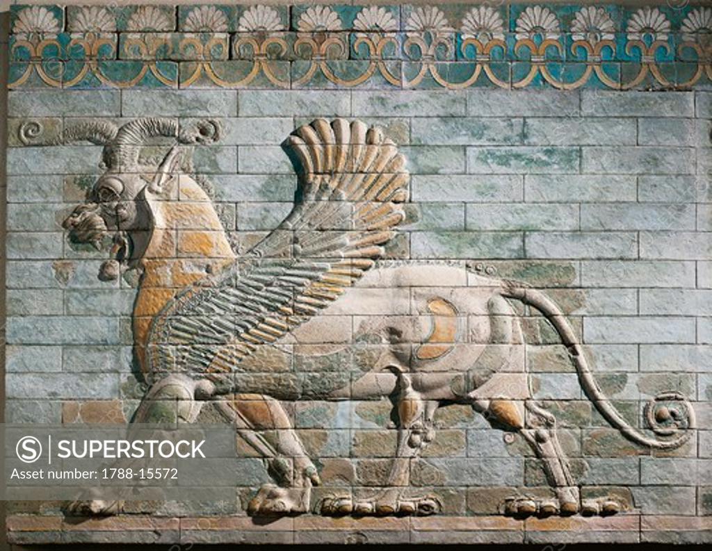 Frieze depicting griffin of glazed brick, from Palace of Darius I, from  Shush (ancient Susa), Iran Stock Photo 1788-15572 : Superstock