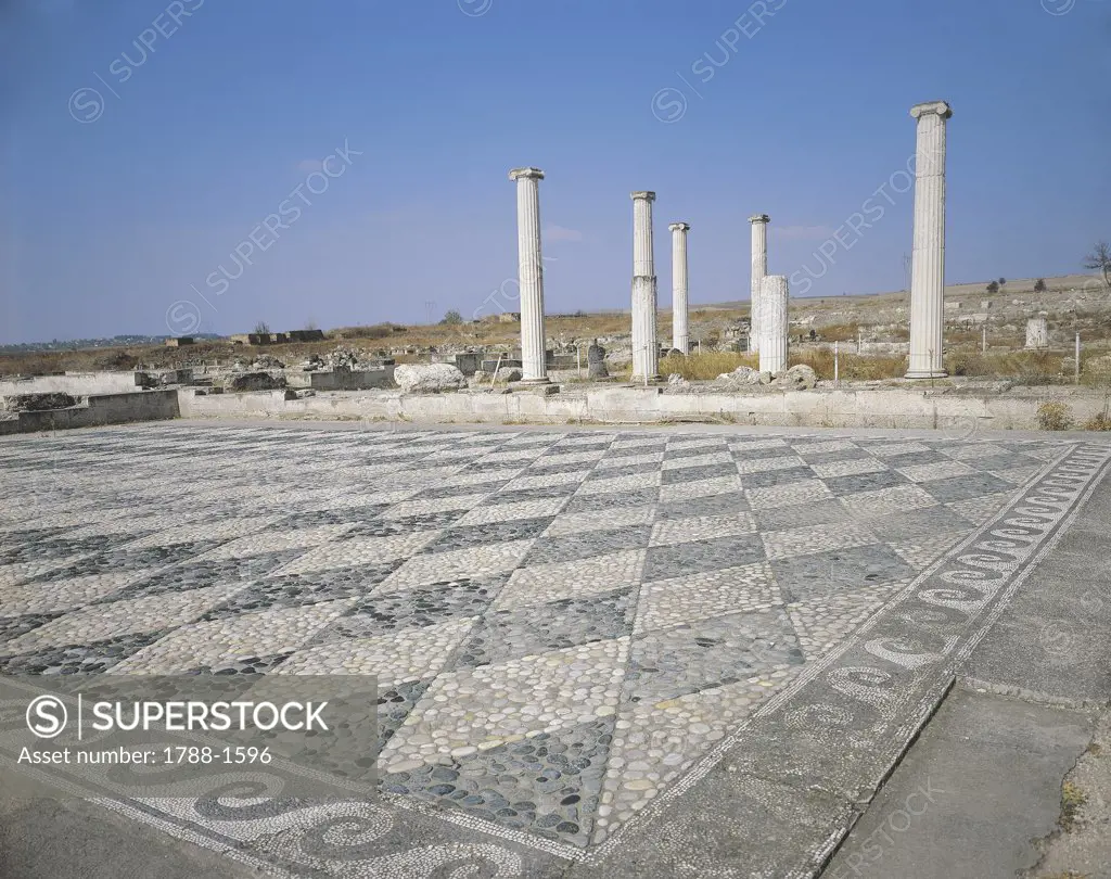 Greece - Central Macedonia - Pella. Ancient city. Geometric pebble mosaic floor