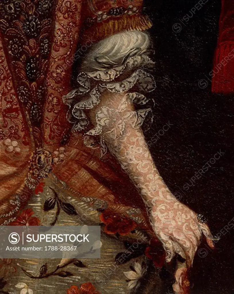 Italy, 17th-18th century. Portrait of Noblewoman at the time of the Gonzaga. Detail.