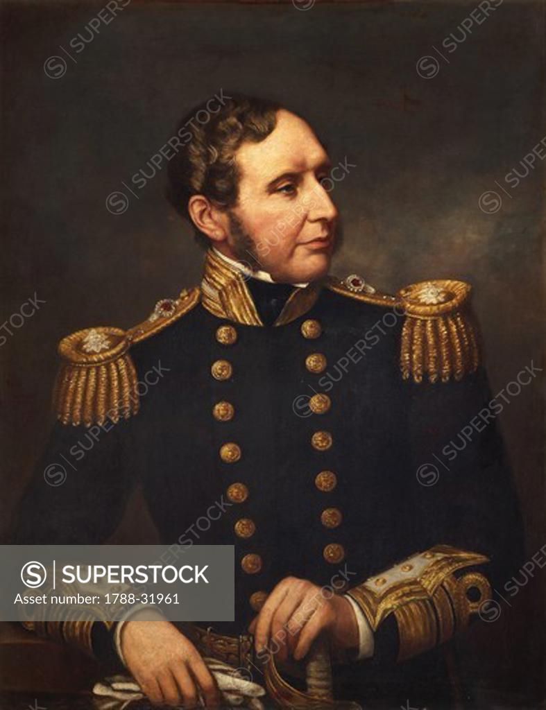 Stock Photo: 1788-31961 Portrait of Vice Admiral Robert Fitzroy (Hampton Hall, 1805-London, 1865), English navigator and meteorologist, portrait by Samuel Lane.