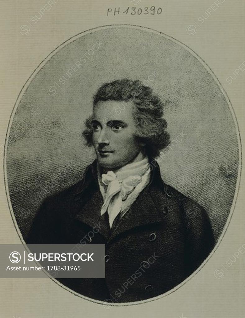 Stock Photo: 1788-31965 Mungo Park (Selkirk, 1771-Bussa, Nigeria, 1805), Scottish explorer, he travelled up the course of the Gambia river and explored the Senegal and Niger valleys, engraving.