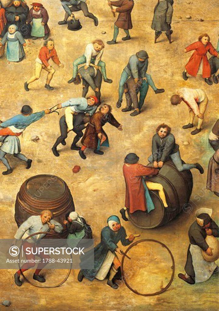 Stock Photo: 1788-43921 Children's games, 1558-1560, by Pieter Brueghel the Elder (1525-1569), oil on panel, 118x161 cm. Detail.