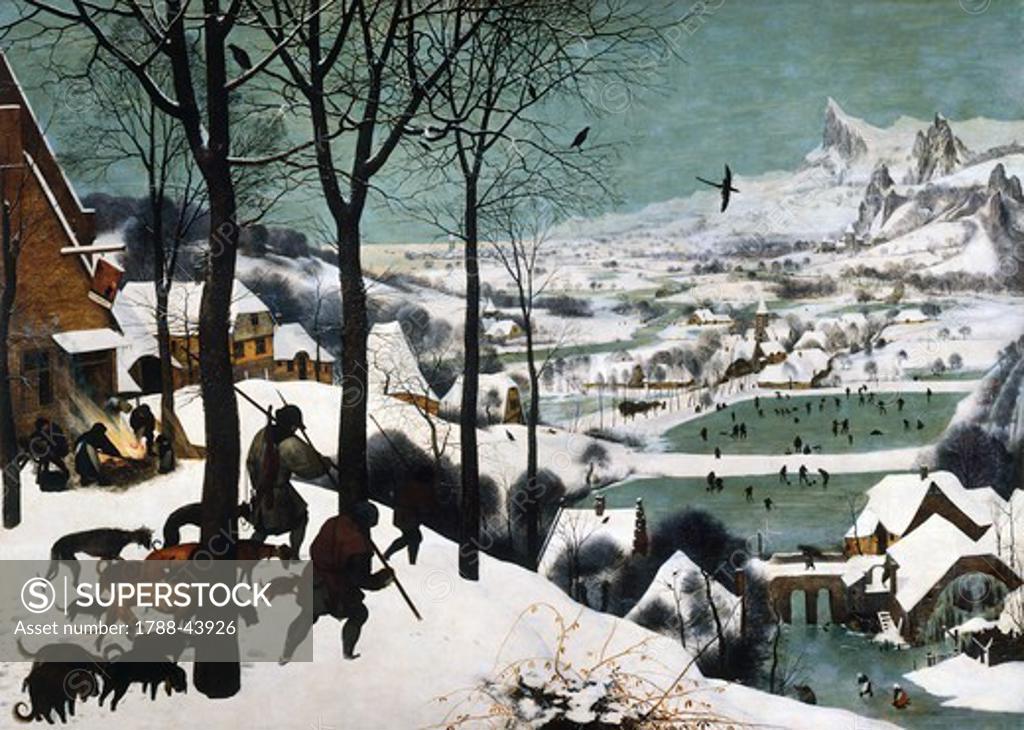 Stock Photo: 1788-43926 The hunters in the snow, 1565, by Pieter Brueghel the Elder (1525-1569), oil on panel.