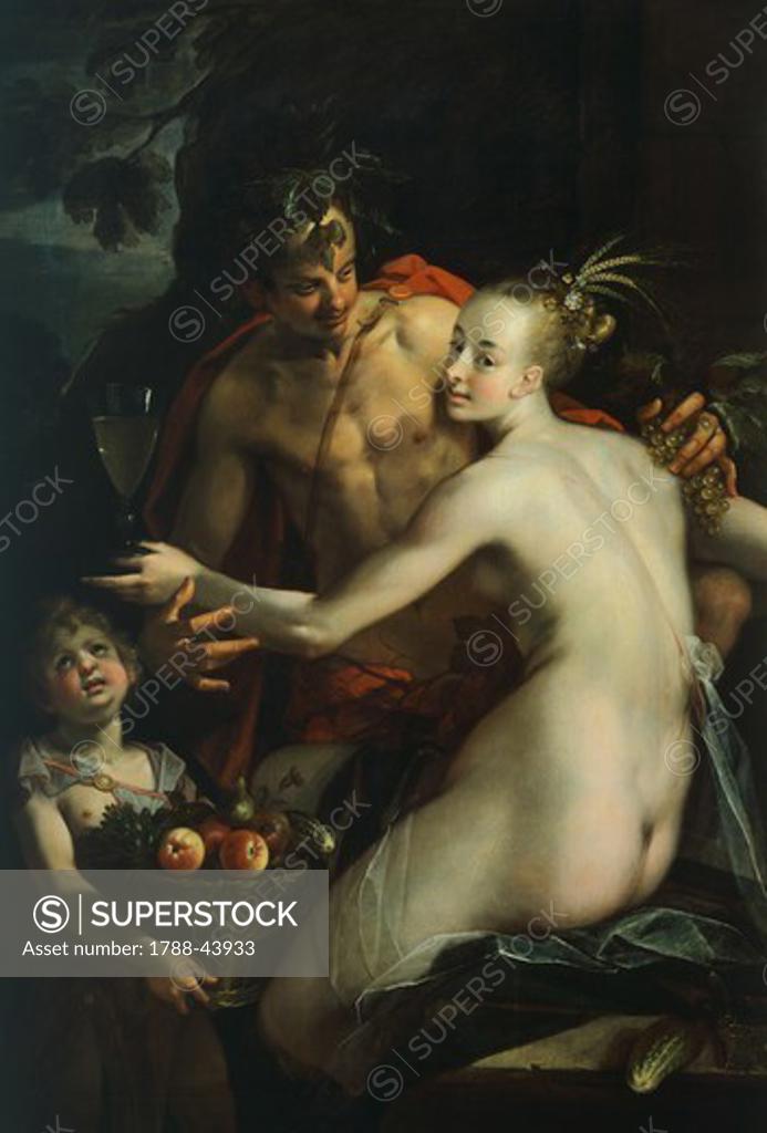 Stock Photo: 1788-43933 Bacchus, Venus and Cupid, by Hans von Aachen (1552-1615).