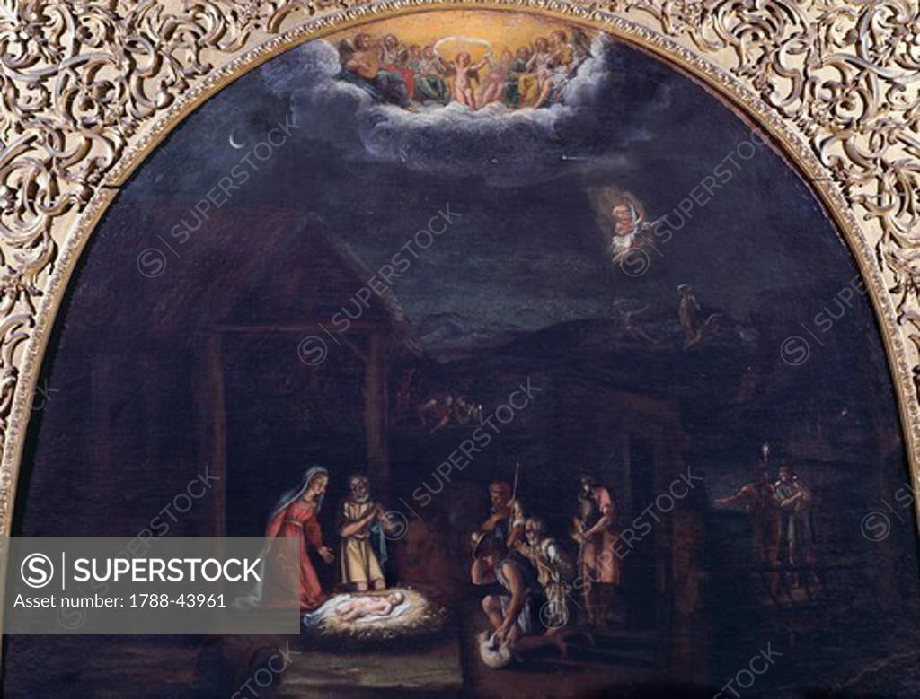 Stock Photo: 1788-43961 The Adoration of the Shepherds, by Sisto Badalocchio (1585-1647) and Francesco Albani (1578-1660).