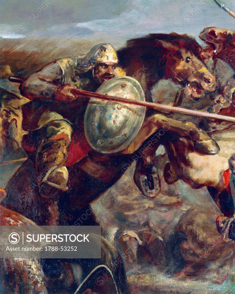Stock Photo: 1788-53252 The Battle of Adrianople, the Bulgarians under Tsar John II Kalojan, defeating the Crusader army of Baldwin I, emperor of Constantinople, April 14, 1205. Crusades, Turkey, 13th century.