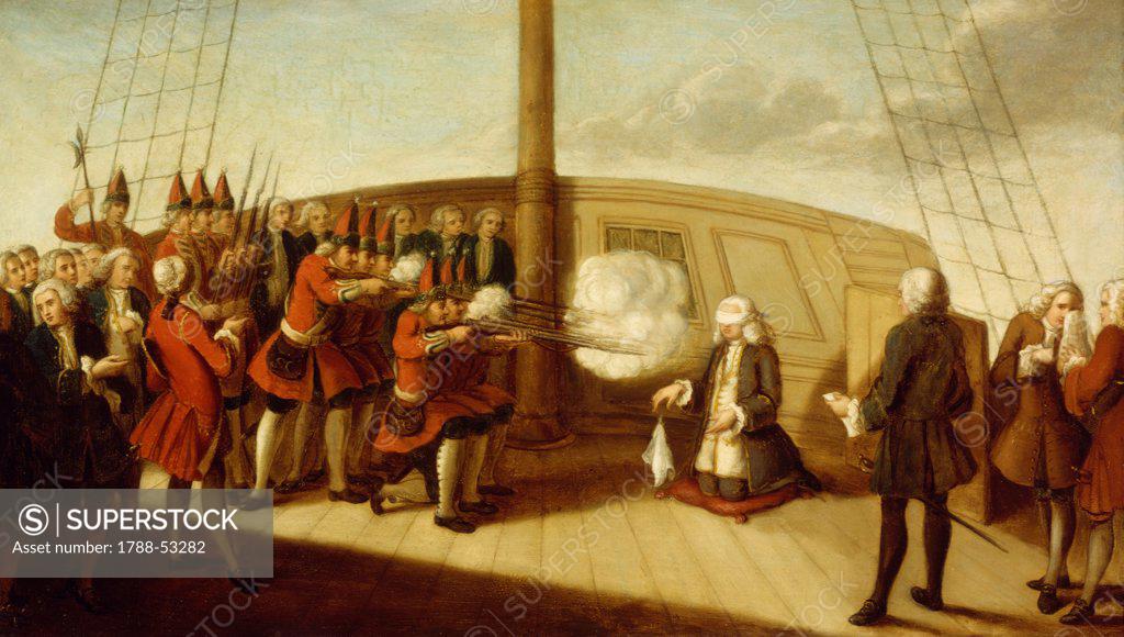Stock Photo: 1788-53282 Execution of Admiral John Byng, March 14, 1757, following defeat at the Battle of Minorca. Seven Years' War, England, 18th century.