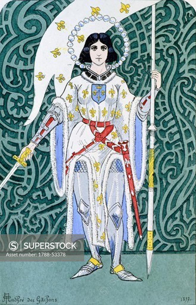 Stock Photo: 1788-53378 Joan of Arc (1412-1431) in Armour, illustration by Andre des Gachous for the History of Joan of Arc by Albert Liger, 1897.