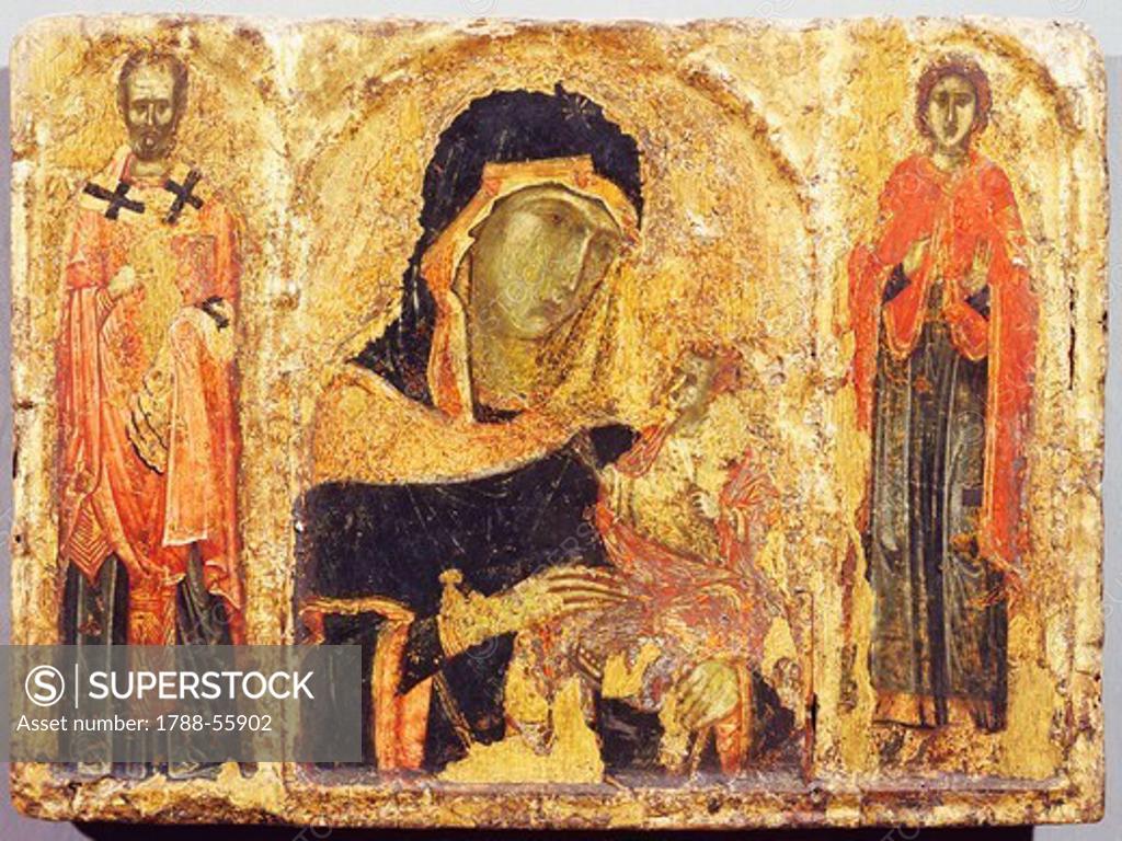 Stock Photo: 1788-55902 Madonna and Child with Saints, 14th century Venetian school, painting on wood.