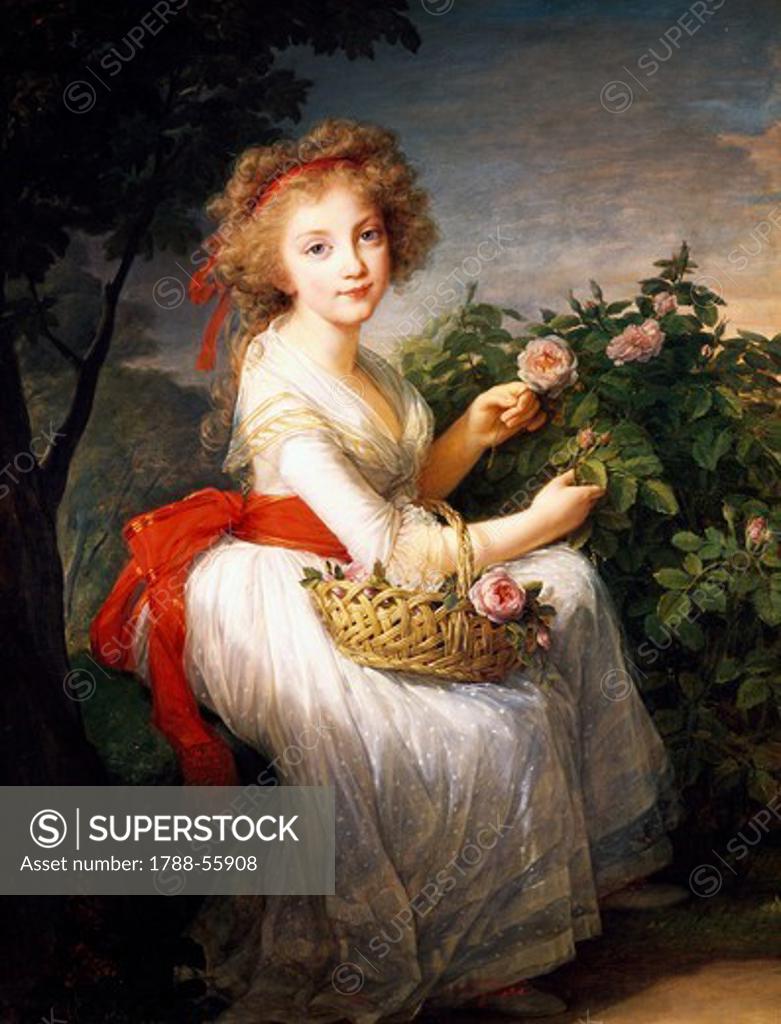 Stock Photo: 1788-55908 Portrait of a young Cristina of France (Reggia di Caserta, 1779-Savona, 1849), future Queen of Sardinia, by Elisabeth Vigee-Lebrun (1755-1842), oil on canvas.