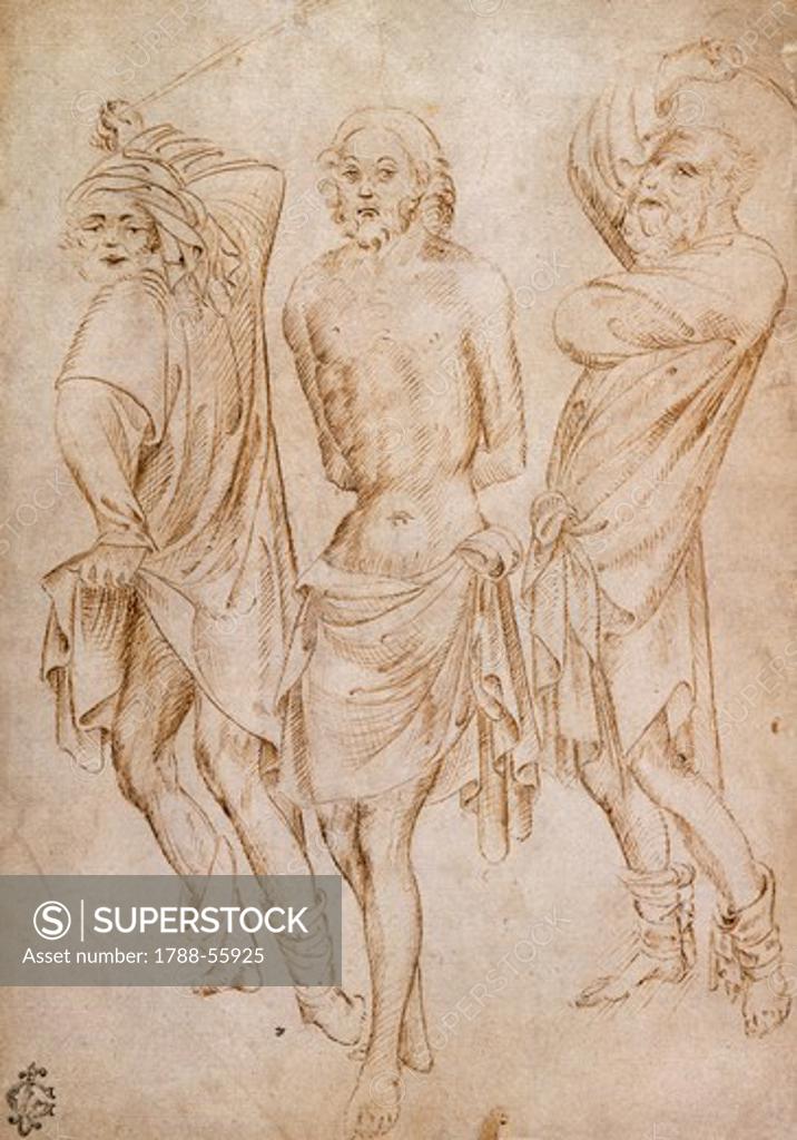 Stock Photo: 1788-55925 Flagellation of Christ, by Stefano da Verona (1379-1438), pen drawing.