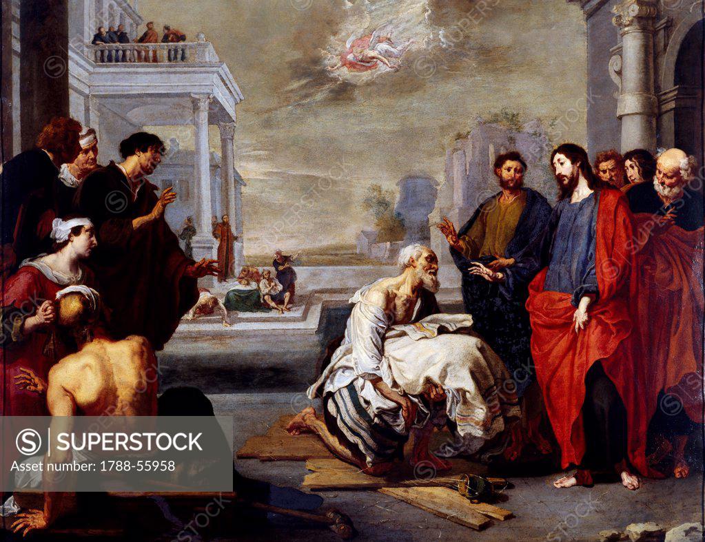 Stock Photo: 1788-55958 Christ healing the paralytic, painting by Vincent Malo (active from ca 1623-died 1656).