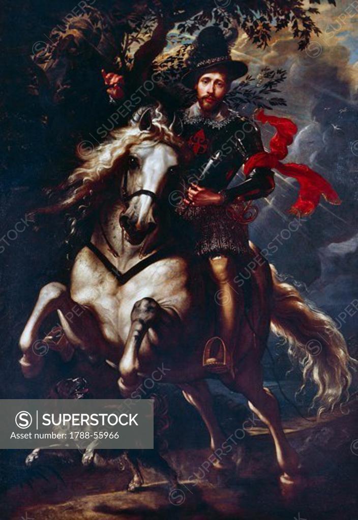 Stock Photo: 1788-55966 Equestrian Portrait of Giancarlo Doria, 1606, by Peter Paul Rubens (1577-1640), oil on canvas, 265x188 cm.