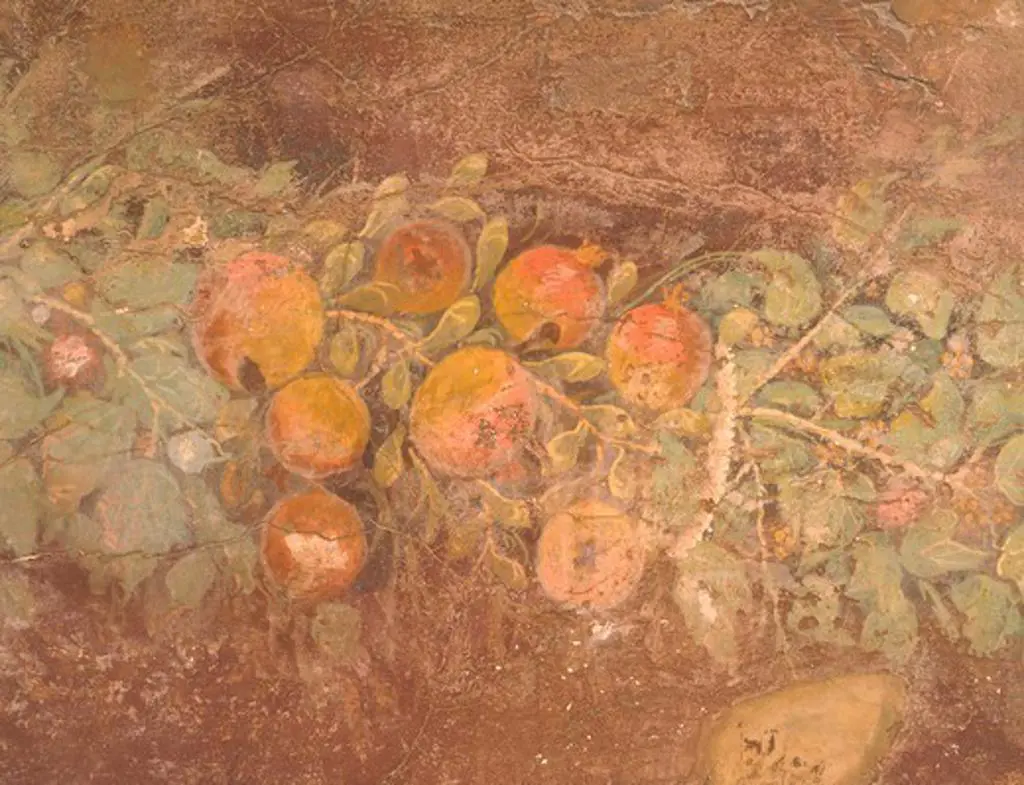 Detail of a fresco with decoration of flowers and fruit from the Roman Villa of Boscoreale (Naples). Roman Civilization, 1st Century.
