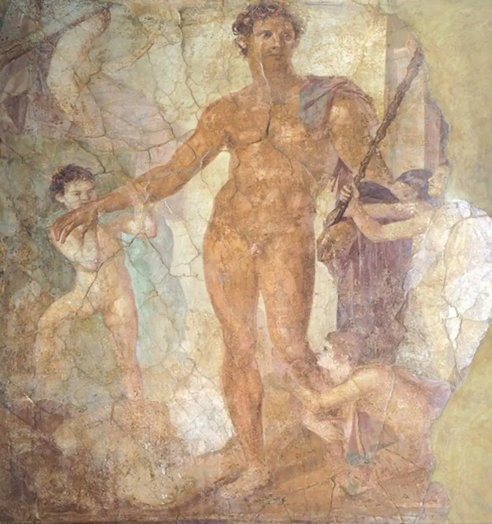 Fresco depicting Theseus the Liberator, from the Basilica of Herculaneum. Roman Civilization, 1st Century.