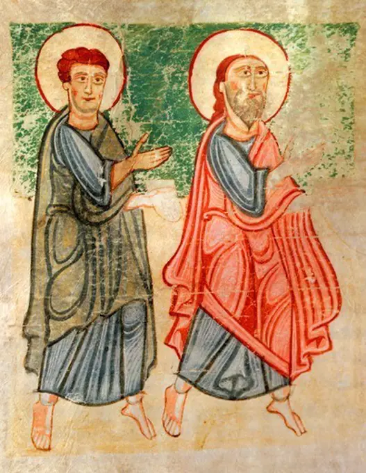 The apostles paying homage to Christ, miniature from the Atlantic Bible, manuscript, 11th Century. Detail.