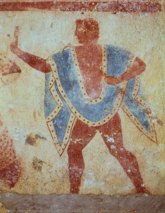 Giustiniani Tomb, detail from the interior showing a dancing figure. Tarquinia (Lazio). Etruscan civilization, 5th Century BC.