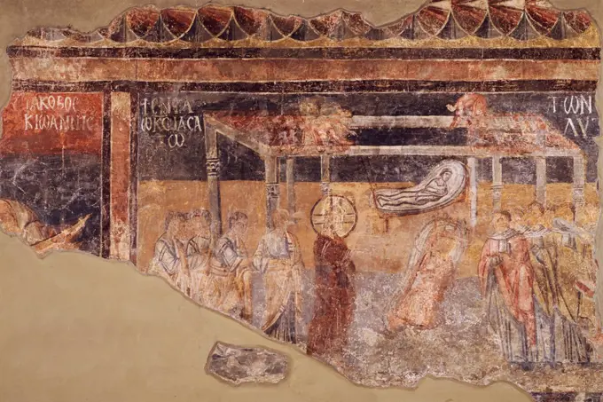Healing of the paralytic, fresco, Basilica of San Saba, Rome. Italy, 8th-9th century.