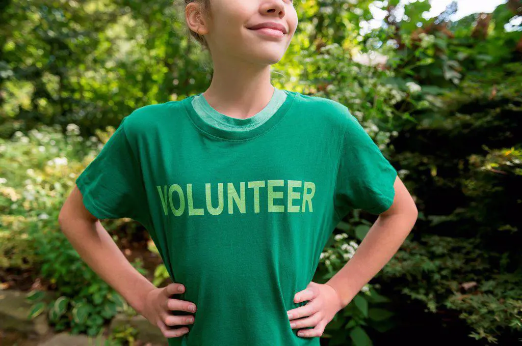 Girl wearing volunteer t-shirt