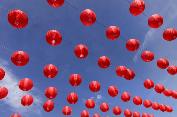 Chinese lanterns against blue sky