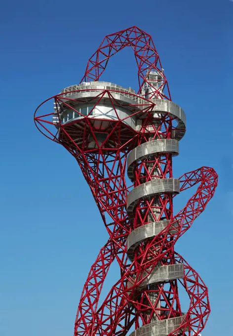 The Orbit, London 2012 Olympics, London, United Kingdom. Architect Anish Kapoor, 2012. View from below.